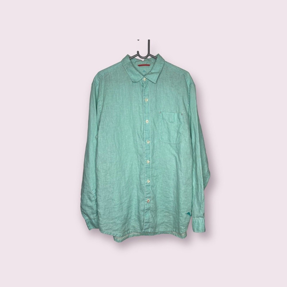 Tommy Bahama Button Up Adult L Relax Series Teal Long Sleeve Linen Shirt Men's.
